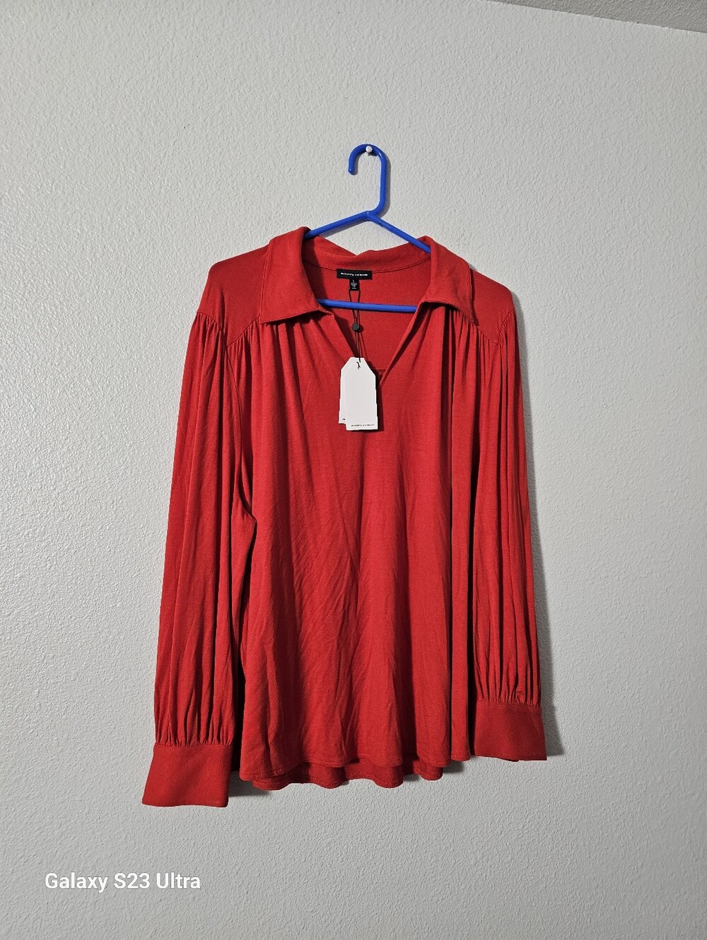 Universal Standard Red Long-Sleeve V-Neck Blouse Sz L
